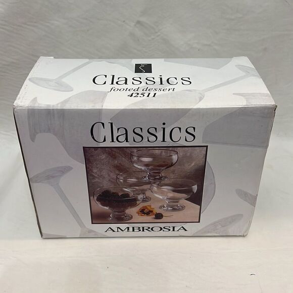 Classics Ambrosia Cups Durable Clear Glass Set Of 4 Footed Dessert Ice Cream - Picture 2 of 6